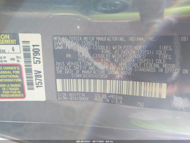 Aukcja sprzedaży 2013 Toyota Sienna Le V6 8 Passenger, vin: 5TDKK3DC6DS402858, numer aukcji: 46153241