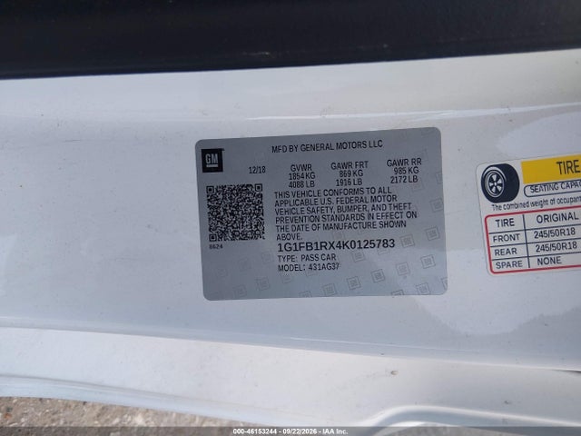 Aukcja sprzedaży 2019 Chevrolet Camaro 1ls, vin: 1G1FB1RX4K0125783, numer aukcji: 46153244