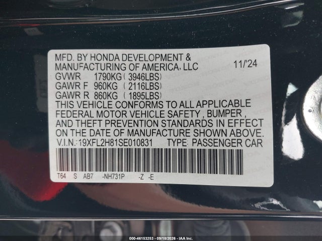 Aukcja sprzedaży 2025 Honda Civic Sedan Sport, vin: 19XFL2H81SE010831, numer aukcji: 46153253