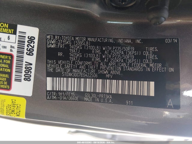 2014 Toyota Sienna Se 8 Passenger მანქანა იყიდება აუქციონზე, vin: 5TDXK3DC7ES472506, აუქციონის ნომერი: 46153263