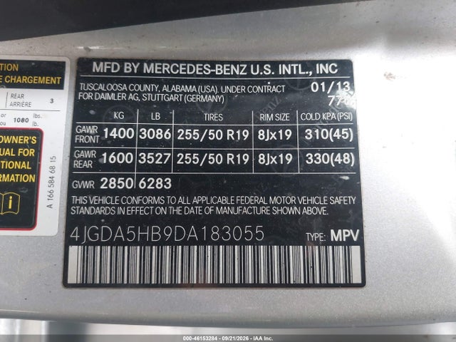Auction sale of the 2013 Mercedes-benz Ml 350 4matic, vin: 4JGDA5HB9DA183055, lot number: 46153284