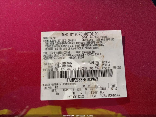 46153290 :رقم المزاد ، 1FAHP2J88EG103962 vin ، 2014 Ford Taurus Limited مزاد بيع
