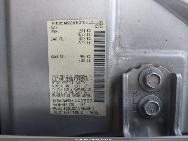 Продаж на аукціоні авто 2011 Nissan Altima 2.5 S, vin: 1N4AL2AP8BN442667, номер лоту: 46153292