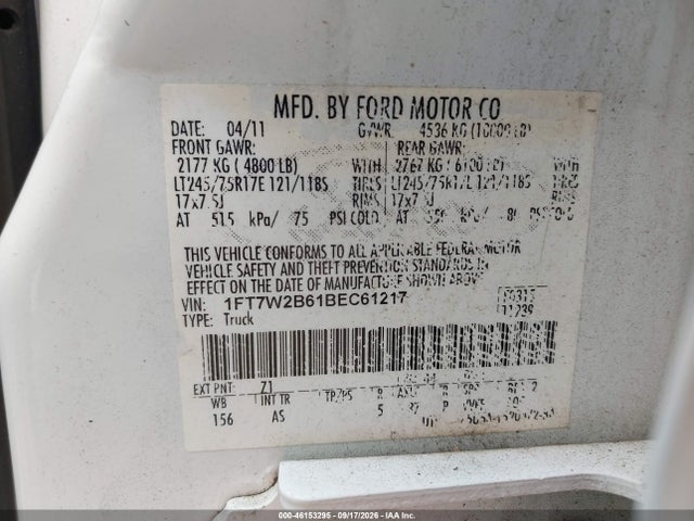 Auction sale of the 2011 Ford F-250 Xl, vin: 1FT7W2B61BEC61217, lot number: 46153295