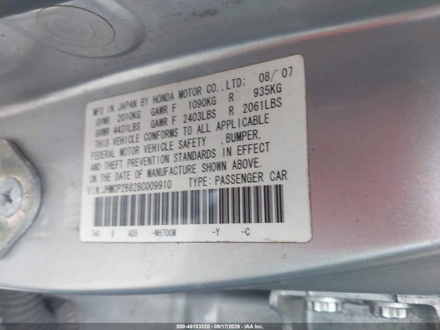 Aukcja sprzedaży 2008 Honda Accord 2.4 Ex-l, vin: JHMCP26828C009910, numer aukcji: 46153320