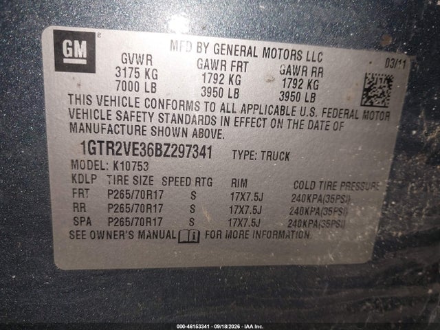 Aukcja sprzedaży 2011 Gmc Sierra 1500 Sle, vin: 1GTR2VE36BZ297341, numer aukcji: 46153341