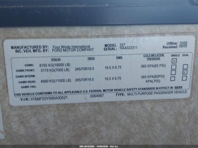 Aukcja sprzedaży 2009 Ford F550 Super Duty Stripped Chass, vin: 1F6MF53Y690A00521, numer aukcji: 46153360