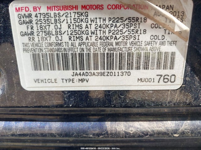 Aukcja sprzedaży 2014 Mitsubishi Outlander Se, vin: JA4AD3A39EZ011370, numer aukcji: 46153416