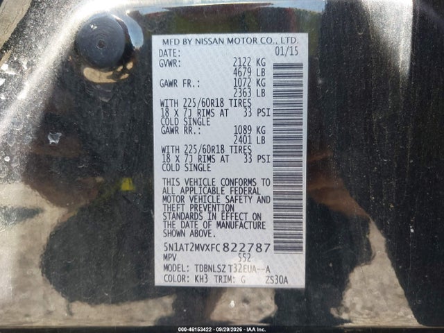 Продажа на аукционе авто 2015 Nissan Rogue Sl, vin: 5N1AT2MVXFC822787, номер лота: 46153422