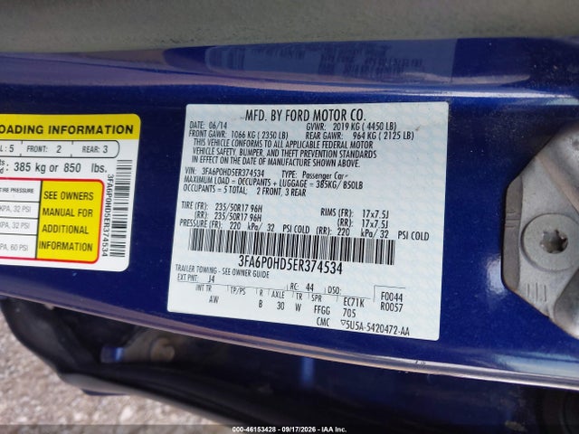 Продажа на аукционе авто 2014 Ford Fusion Se, vin: 3FA6P0HD5ER374534, номер лота: 46153428