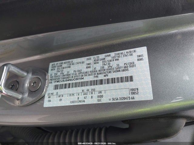 Aukcja sprzedaży 2022 Ford Escape Titanium, vin: 1FMCU9J94NUC00104, numer aukcji: 46153429