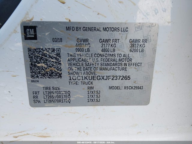 46153430 :رقم المزاد ، 1GC1KUEGXJF237265 vin ، 2018 Chevrolet Silverado 2500hd Wt مزاد بيع