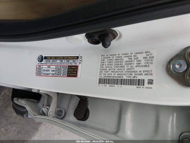 2017 Honda Cr-v Lx მანქანა იყიდება აუქციონზე, vin: 2HKRW6H34HH206878, აუქციონის ნომერი: 46153467