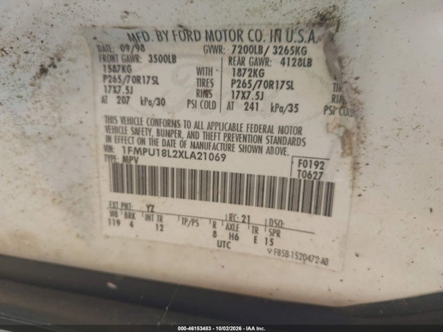 1999 Ford Expedition Eddie Bauer/xlt მანქანა იყიდება აუქციონზე, vin: 1FMPU18L2XLA21069, აუქციონის ნომერი: 46153483