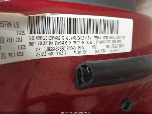 2008 Jeep Grand Cherokee Laredo მანქანა იყიდება აუქციონზე, vin: 1J8GS48K08C184543, აუქციონის ნომერი: 46153492