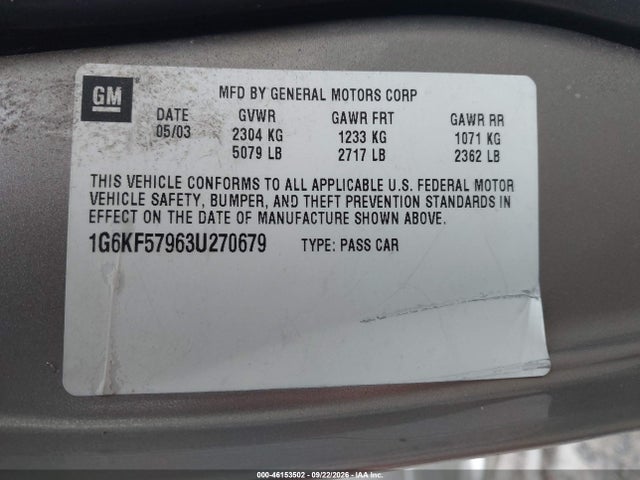 Продажа на аукционе авто 2003 Cadillac Deville Dts, vin: 1G6KF57963U270679, номер лота: 46153502