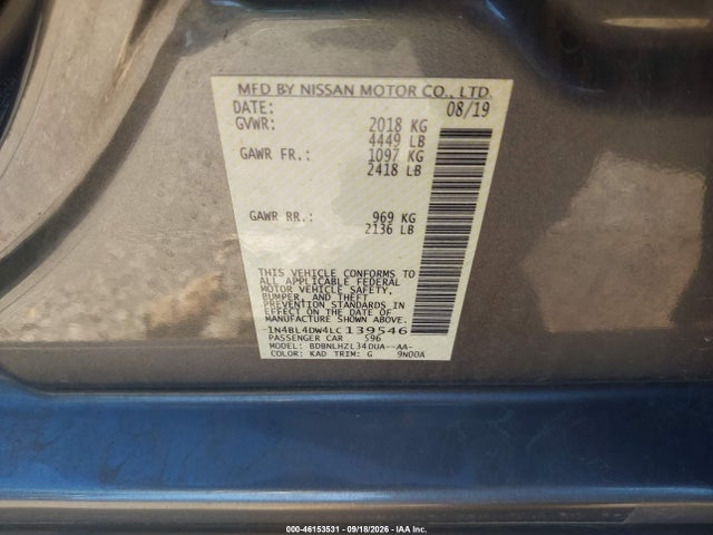 Aukcja sprzedaży 2020 Nissan Altima Sv Intelligent Awd, vin: 1N4BL4DW4LC139546, numer aukcji: 46153531