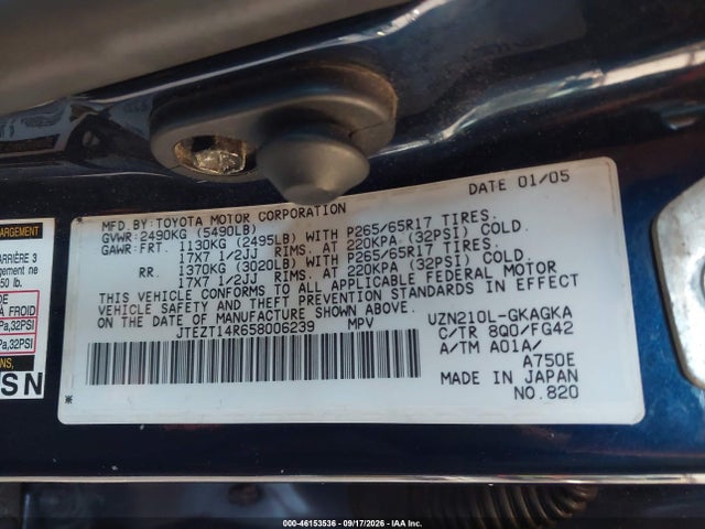 Продажа на аукционе авто 2005 Toyota 4runner Sr5 V8, vin: JTEZT14R658006239, номер лота: 46153536