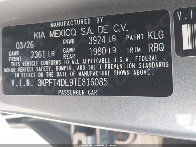 Продажа на аукционе авто 2026 Kia K4 Lxs, vin: 3KPFT4DE9TE316085, номер лота: 46153541