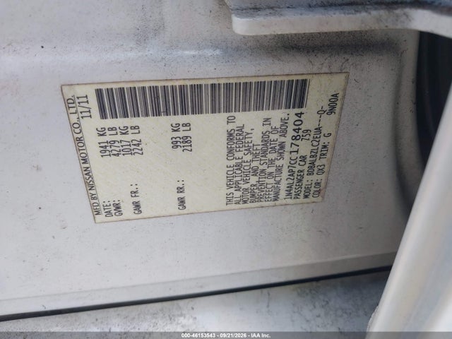 2012 Nissan Altima 2.5 S მანქანა იყიდება აუქციონზე, vin: 1N4AL2AP7CC178404, აუქციონის ნომერი: 46153543