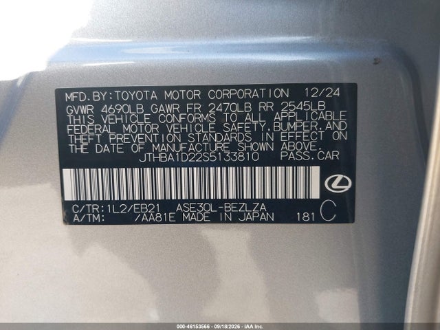 46153566 :رقم المزاد ، JTHBA1D22S5133810 vin ، 2025 Lexus Is 300 F Sport Design مزاد بيع