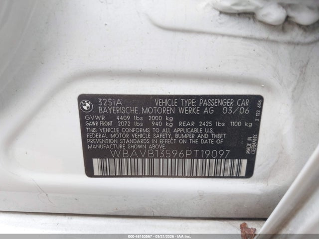 Auction sale of the 2006 Bmw 325i, vin: WBAVB13596PT19097, lot number: 46153567