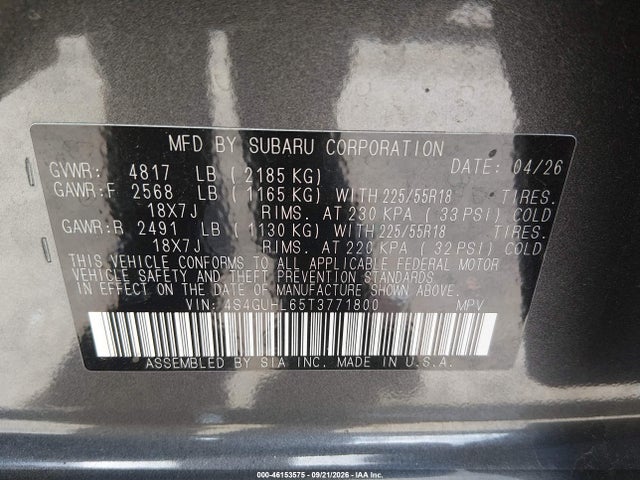 Продаж на аукціоні авто 2026 Subaru Crosstrek Limited, vin: 4S4GUHL65T3771800, номер лоту: 46153575