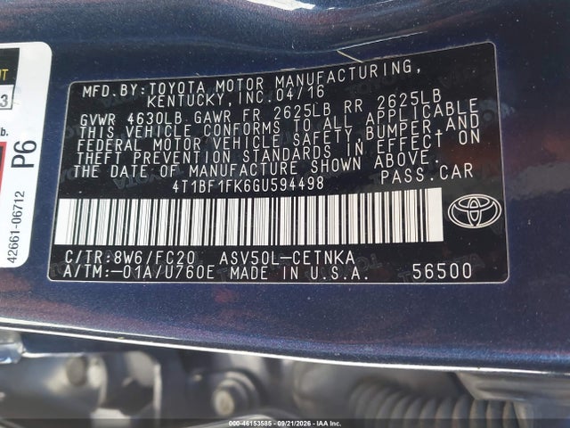 Aukcja sprzedaży 2016 Toyota Camry Le, vin: 4T1BF1FK6GU594498, numer aukcji: 46153585
