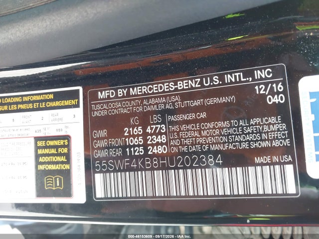 Продаж на аукціоні авто 2017 Mercedes-benz C 300 Sport 4matic, vin: 55SWF4KB8HU202384, номер лоту: 46153609