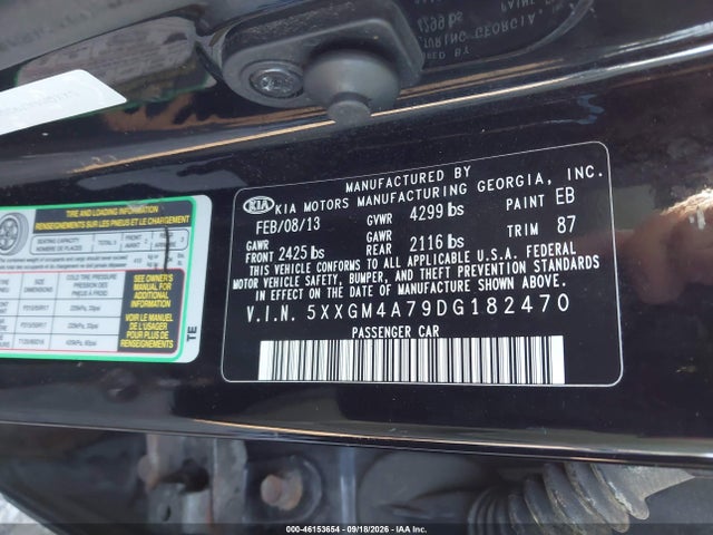 Auction sale of the 2013 Kia Optima Lx, vin: 5XXGM4A79DG182470, lot number: 46153654