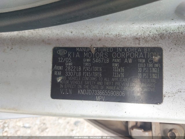 Aukcja sprzedaży 2006 Kia Sorento Ex/lx, vin: KNDJD733665590806, numer aukcji: 46153668