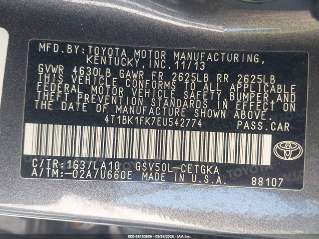 Продажа на аукционе авто 2014 Toyota Camry Xle V6, vin: 4T1BK1FK7EU542774, номер лота: 46153686