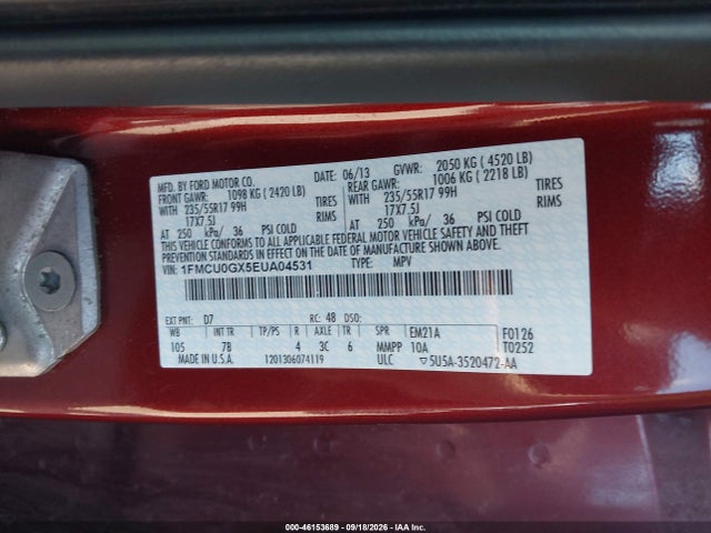 2014 Ford Escape Se მანქანა იყიდება აუქციონზე, vin: 1FMCU0GX5EUA04531, აუქციონის ნომერი: 46153689