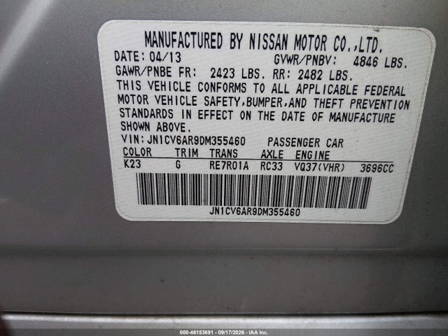 Продажа на аукционе авто 2013 Infiniti G37x, vin: JN1CV6AR9DM355460, номер лота: 46153691