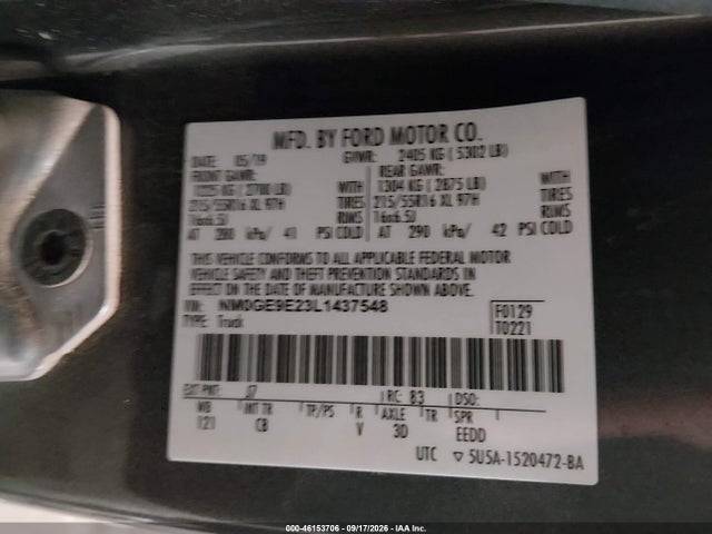 Продажа на аукционе авто 2020 Ford Transit Connect Xl Passenger, vin: NM0GE9E23L1437548, номер лота: 46153706