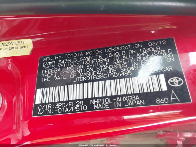 Продаж на аукціоні авто 2012 Toyota Prius C Three, vin: JTDKDTB38C1506485, номер лоту: 46153708