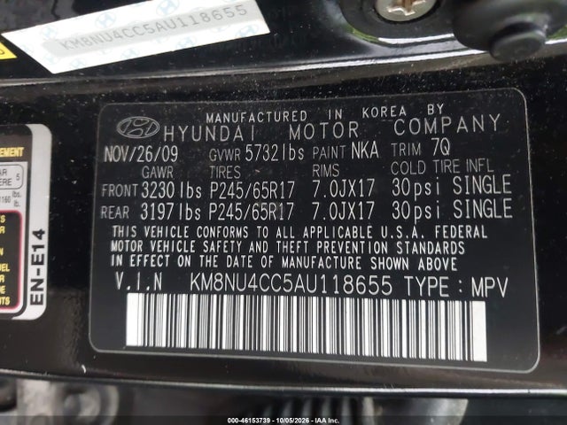 Aukcja sprzedaży 2010 Hyundai Veracruz Gls, vin: KM8NU4CC5AU118655, numer aukcji: 46153739