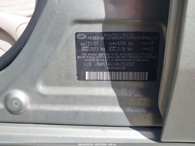 Продаж на аукціоні авто 2008 Hyundai Sonata Gls, vin: 5NPET46C98H353082, номер лоту: 46153756