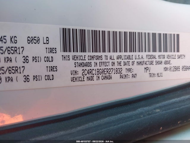 2014 Chrysler Town & Country Touring მანქანა იყიდება აუქციონზე, vin: 2C4RC1BG0ER271832, აუქციონის ნომერი: 46153757