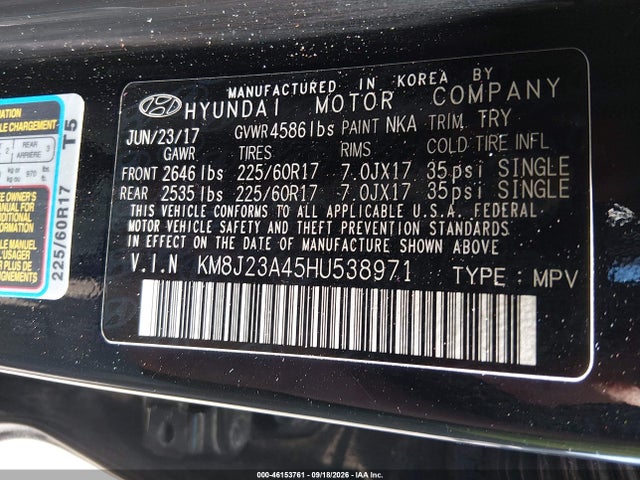 Aukcja sprzedaży 2017 Hyundai Tucson Se, vin: KM8J23A45HU538971, numer aukcji: 46153761