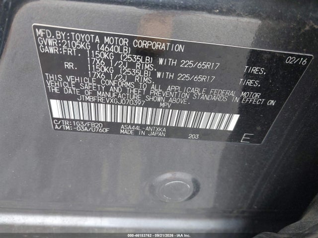 Продажа на аукционе авто 2016 Toyota Rav4 Le, vin: JTMBFREVXGJ070397, номер лота: 46153762