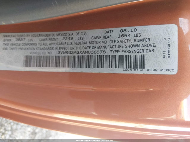 Aukcja sprzedaży 2010 Volkswagen New Beetle 2.5l Red Rock Edition, vin: 3VWRG3AGXAM036578, numer aukcji: 46153806