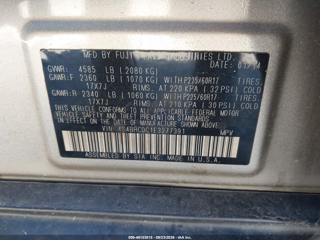 46153815 :رقم المزاد ، 4S4BRCDC1E3277391 vin ، 2014 Subaru Outback 2.5i Premium مزاد بيع