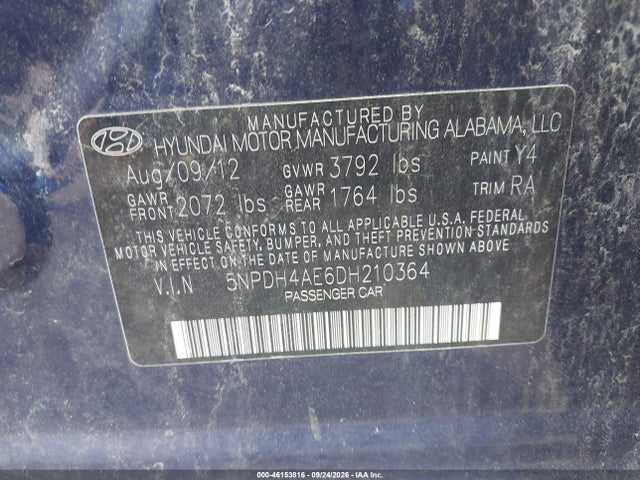 Продажа на аукционе авто 2013 Hyundai Elantra Gls, vin: 5NPDH4AE6DH210364, номер лота: 46153816