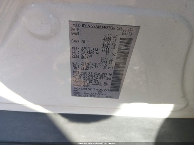 46153850 :رقم المزاد ، 5N1AT2MT7GC740970 vin ، 2016 Nissan Rogue Sl مزاد بيع