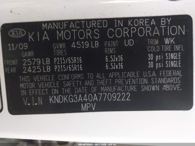 Aukcja sprzedaży 2010 Kia Sportage Lx, vin: KNDKG3A40A7709222, numer aukcji: 46153853