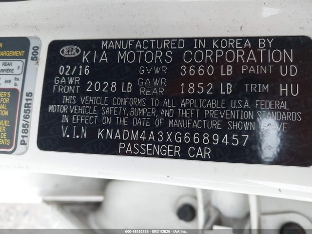 2016 Kia Rio Lx მანქანა იყიდება აუქციონზე, vin: KNADM4A3XG6689457, აუქციონის ნომერი: 46153858
