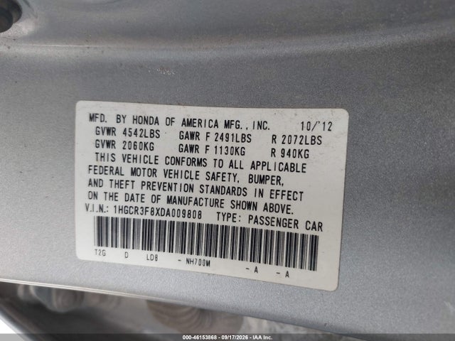 Aukcja sprzedaży 2013 Honda Accord Ex-l V-6, vin: 1HGCR3F8XDA009808, numer aukcji: 46153868