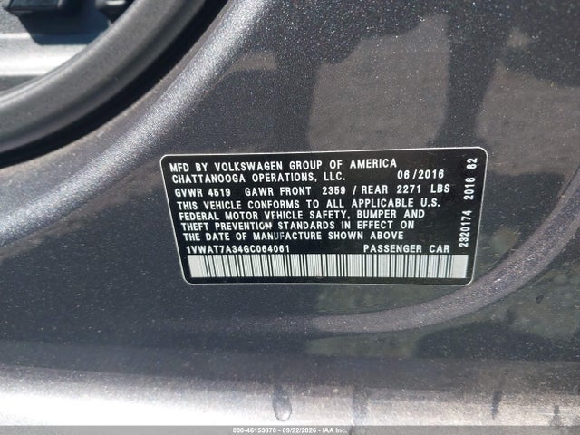 Продажа на аукционе авто 2016 Volkswagen Passat 1.8t R-line, vin: 1VWAT7A34GC064061, номер лота: 46153870