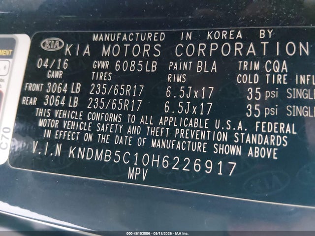 Продаж на аукціоні авто 2017 Kia Sedona Lx, vin: KNDMB5C10H6226917, номер лоту: 46153886